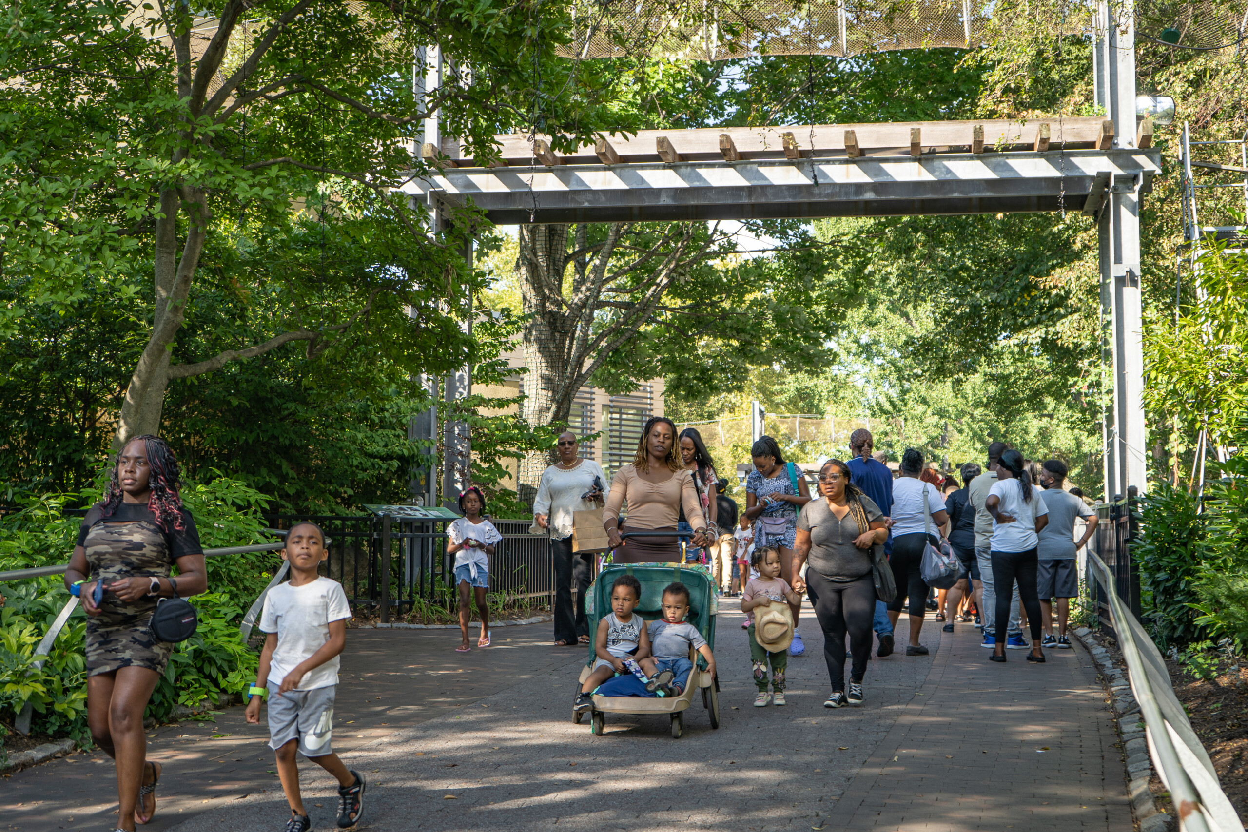 Guests stroll the main path during community night at Philadelphia Zoo.